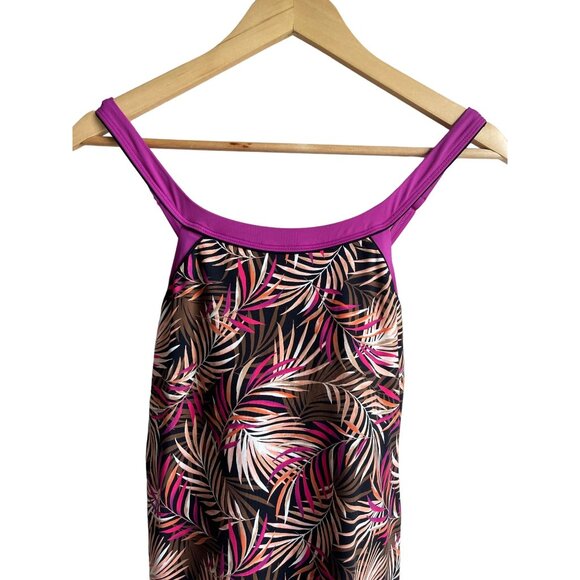Lands' End Size 14 Tropical Palm Print One Piece Swimsuit Swim Dress Lined Cups - Picture 3 of 4